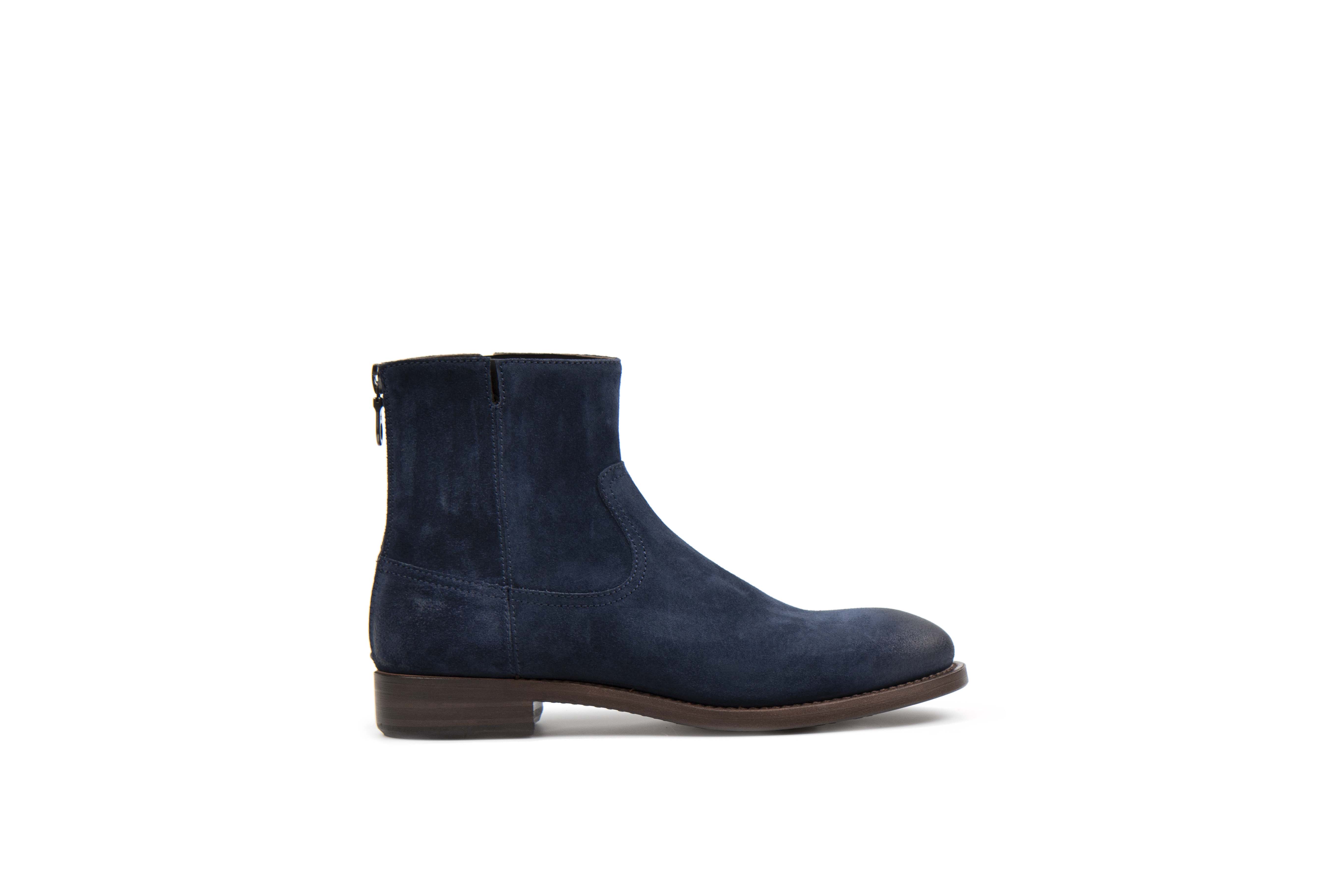 Flame Navy Suede Leather Zipper Boot