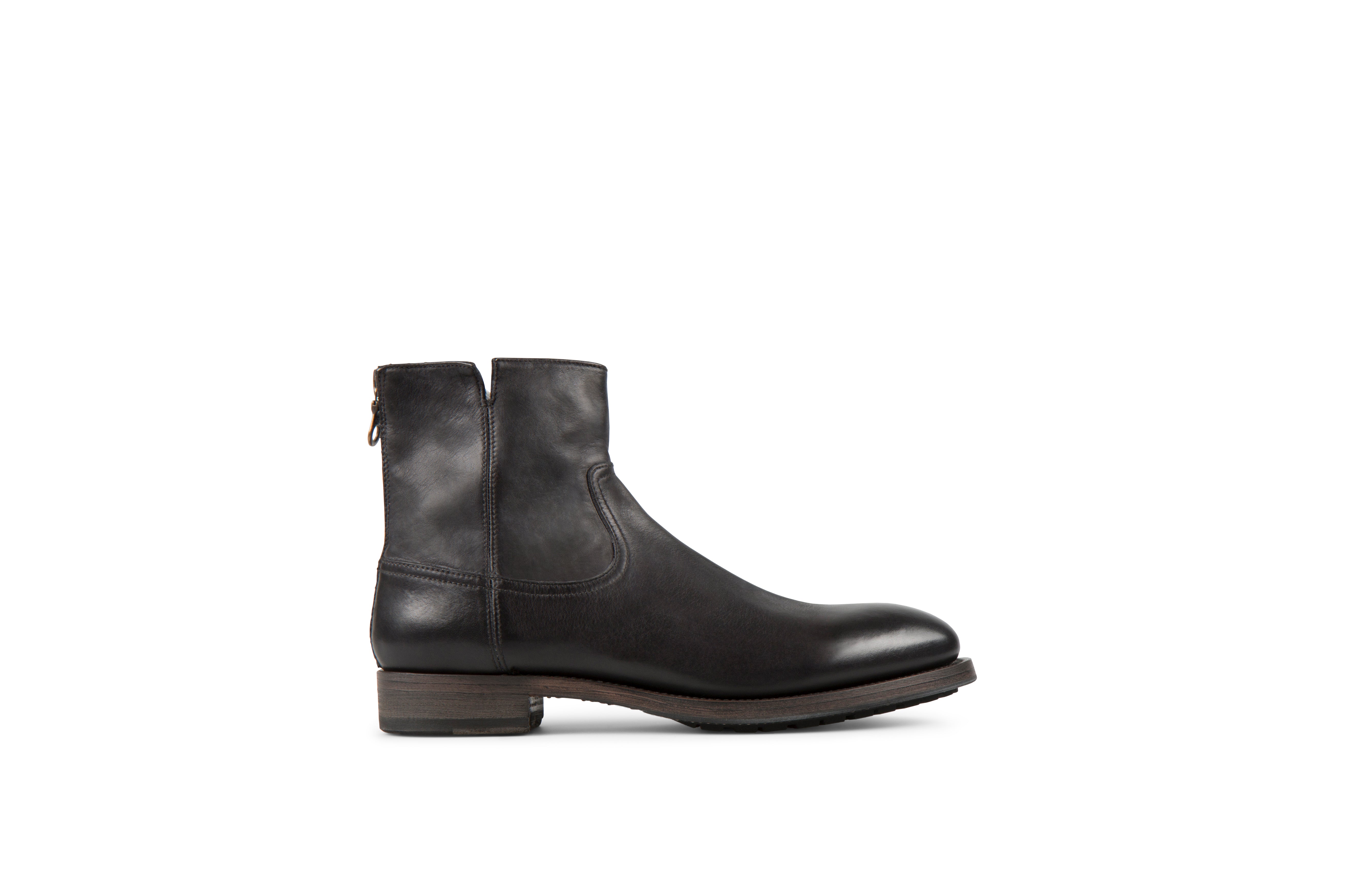 Flame Black Washed Cordovan Leather Zipper Boots