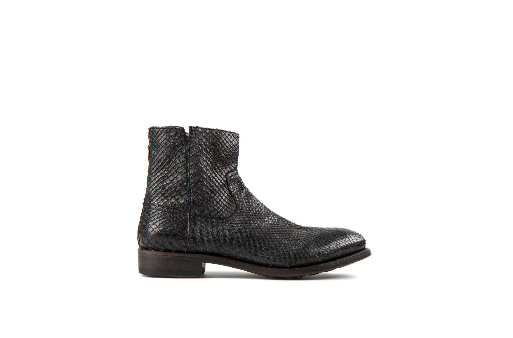 Flame Black Snake Leather Zipper Boots