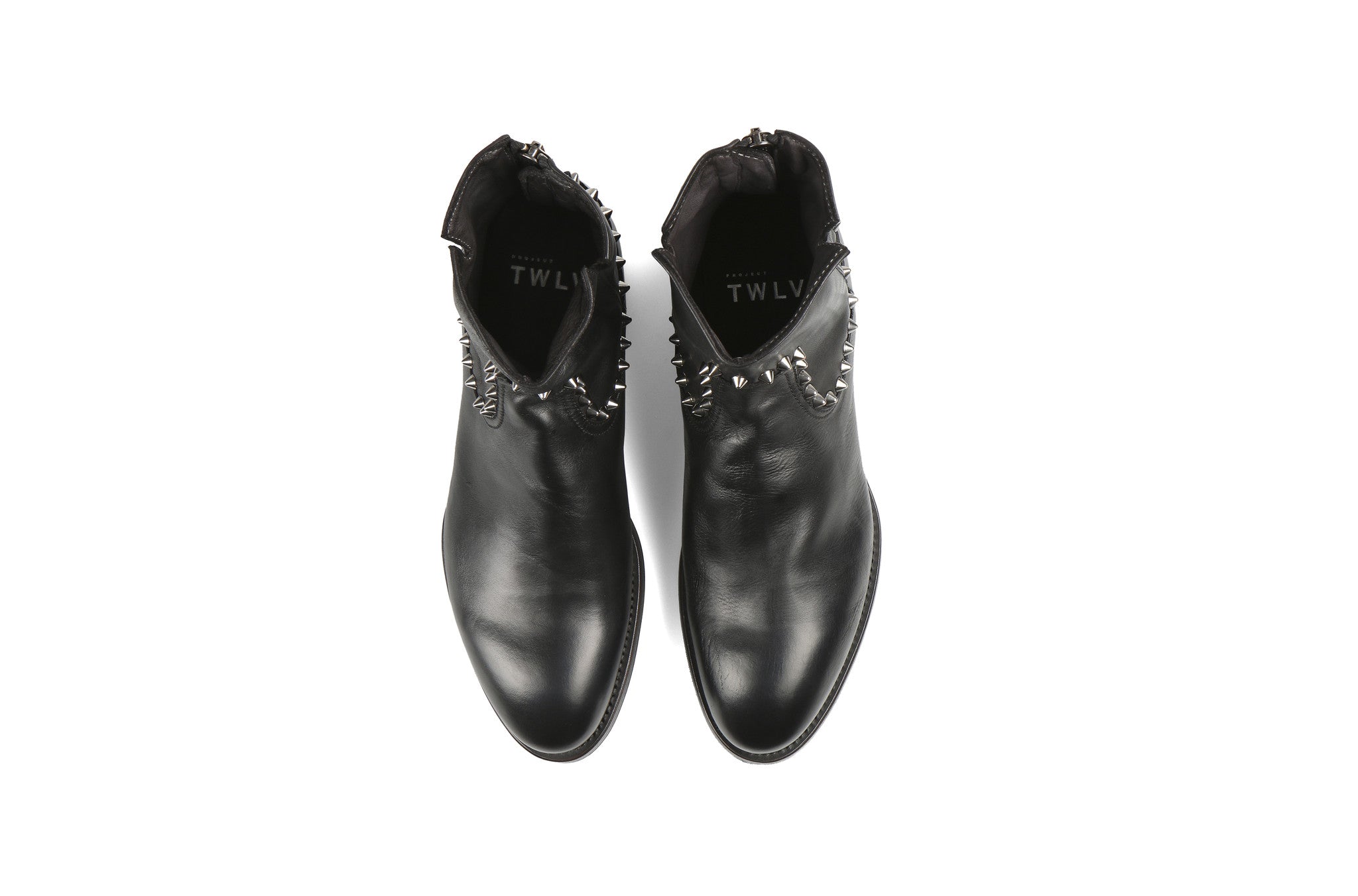 Flame Studs Black Cordovan Leather Zipper Boots