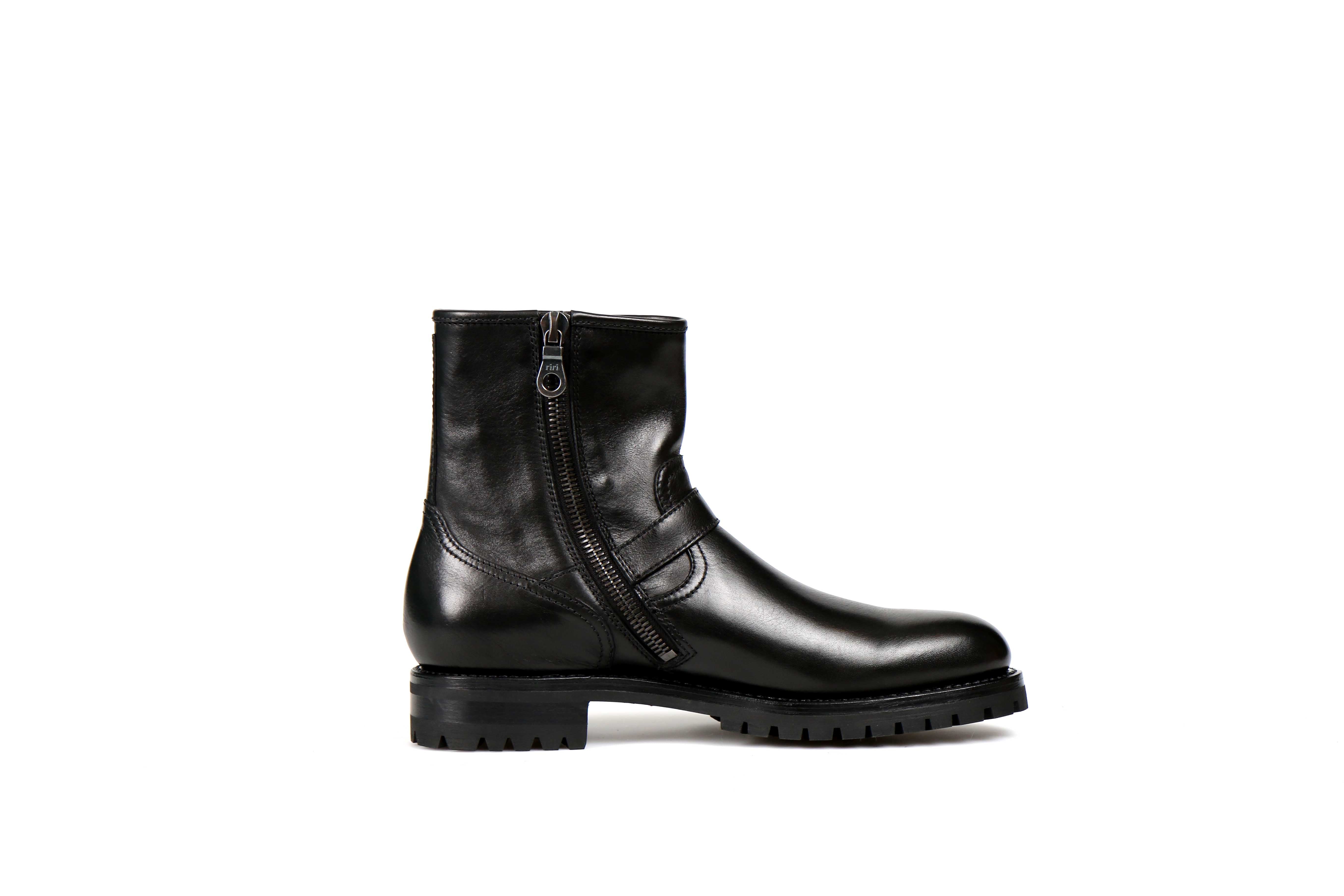 Steel Black Cordovan Leather Motorcycle Boots